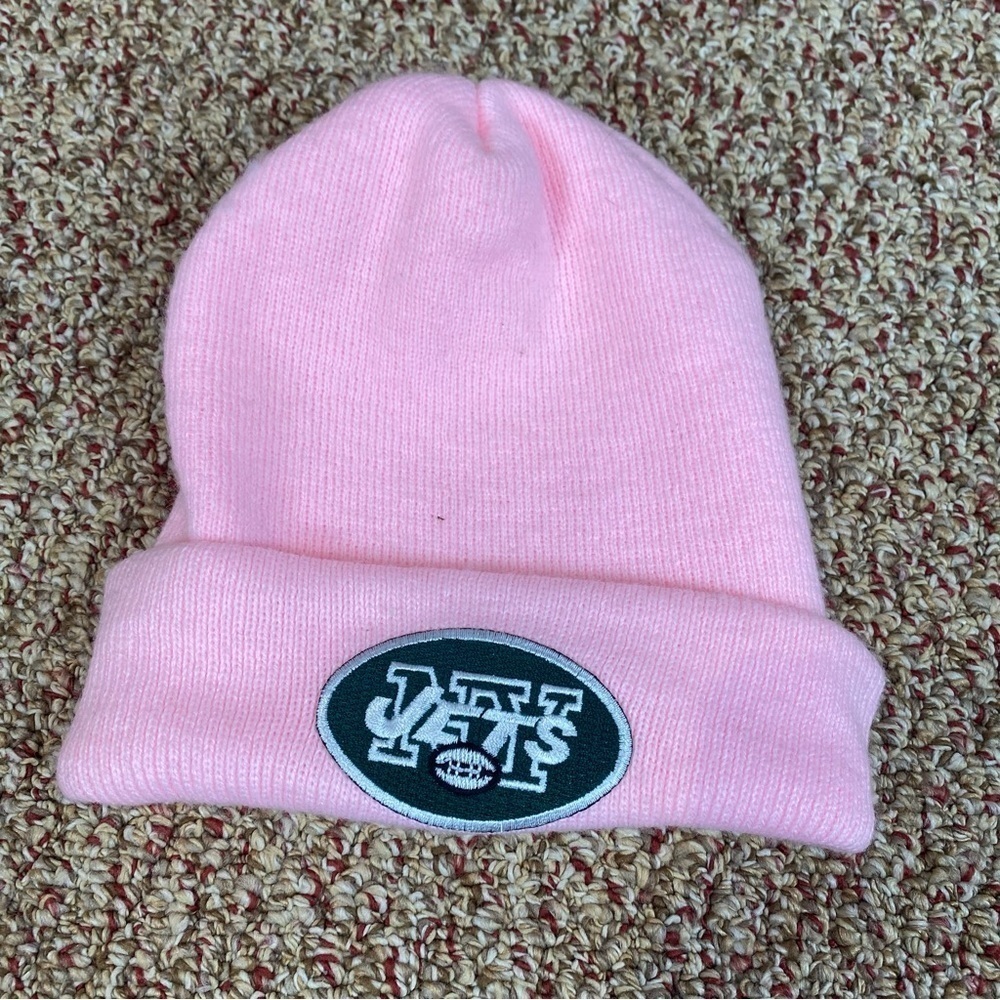 New York Jets Girls Pink Beanie Hat Football NFL